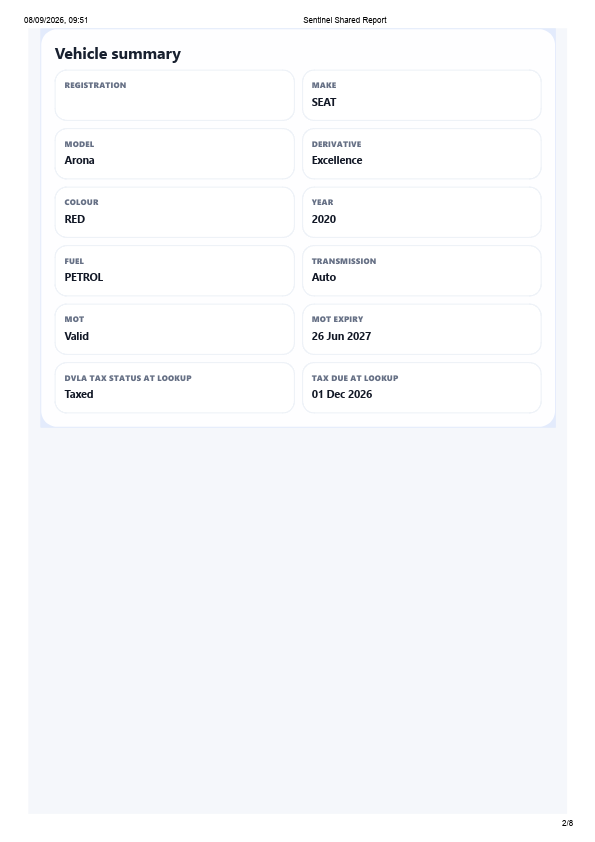 Redacted CERSUS Appraisal example, page 2 of 8: vehicle summary.